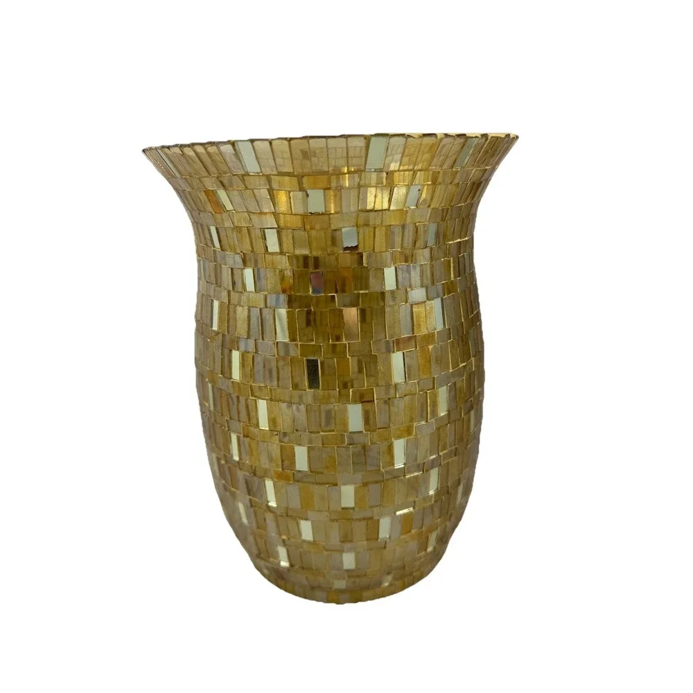 Gold Mosaic Glass Hurricane 10.25